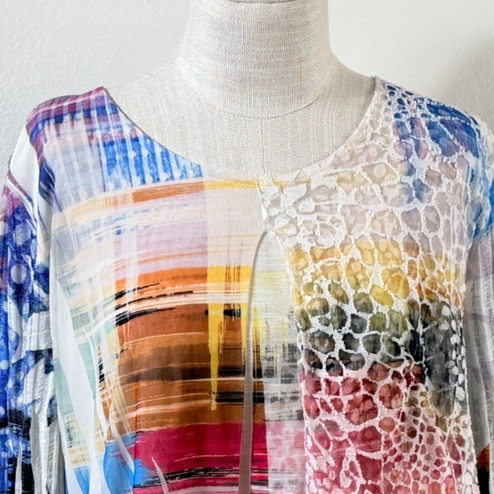 Impulse California Top Sz XL Abstract Print Lace Asymmetrical Artsy Dopamine - Picture 4 of 9